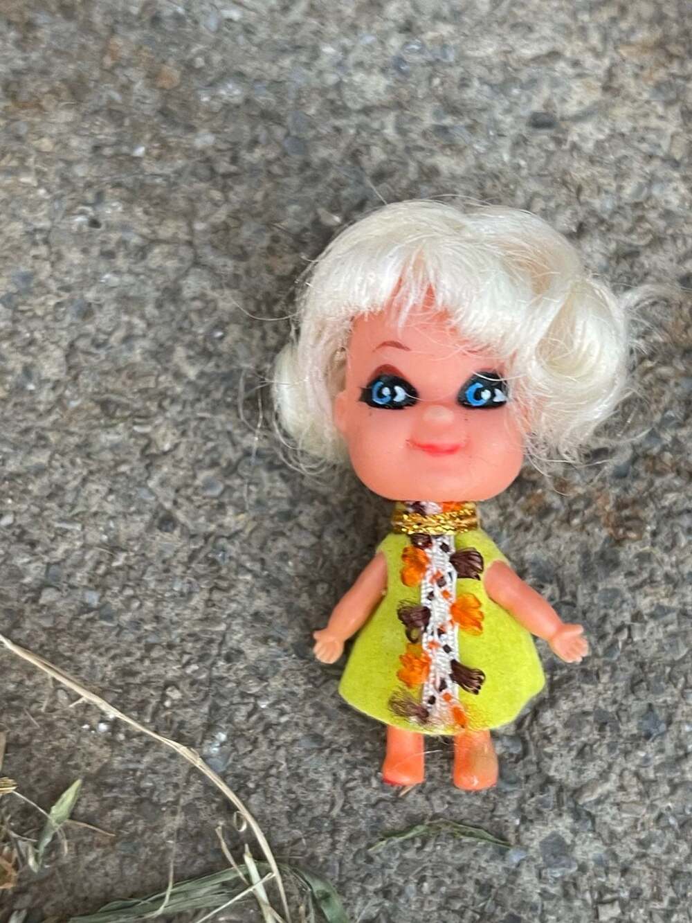 Vintage Liddle Kiddle Clone Miniature Doll with Blonde Hair and Green Dress